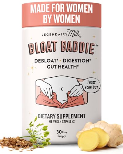 Legendairy Milk Digestive Enzymes for Women, Probiotics for Digestive Health, Gut Health Supplements, Bloating Relief for Women, Debloat Gas Relief w/Ginger & Fennel Bloat Baddie 60 Capsules