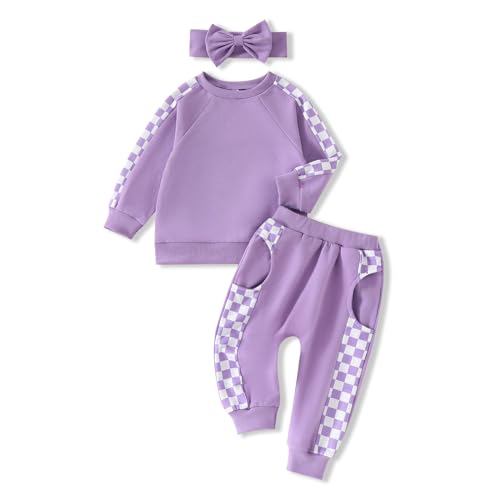 Image of AMAWMW Infant Baby Girl Clothes Long Sleeve Loose Sweatshirts Pockets Pants Headband Outfits Fall Winter Spring Gift