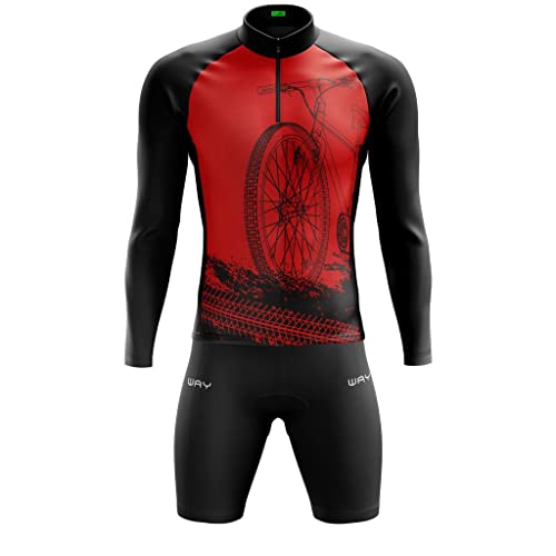 Conjunto de Ciclismo Masculino Camisa Manga Longa e Bermuda de Gel Inverno Bike (Vermelho, G)