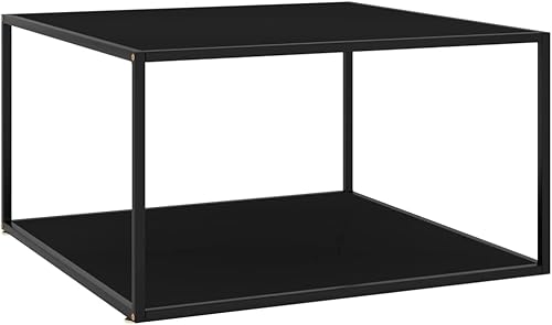 Miniatura 11 de Mesa de centro moderna, vidrio templado negro, cuadrada, muebles de sala de estar duraderos, mesa de centro de acento pequeño para sala Negro,Negro
