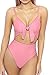 LEISUP Women's Front Knot Cutout High Waist Tank One Piece Swimsuit Beachwear Pink L