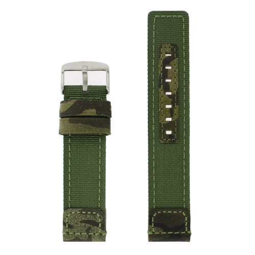 Tech Swiss 20mm XL Nylon Leather Watch Band Military Army Green Stainless Heavy Buckle