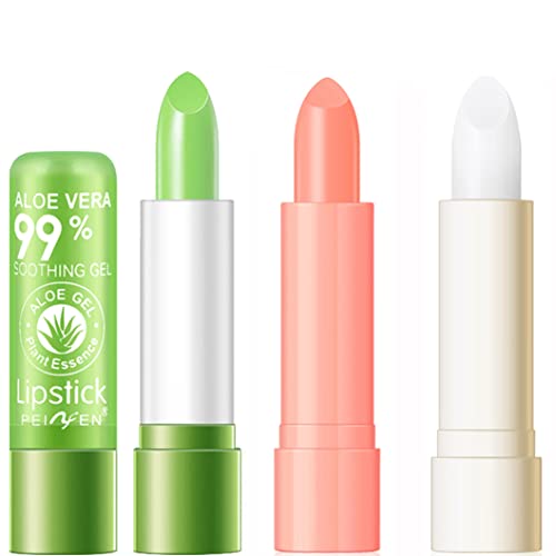 3pcs Aloe Vera Color Changing Lipsticks, Lasting Nutritious Lip Balm Lips Natural Moisturizing gentle colorless Lipstick Lip Gloss (Styles #1)