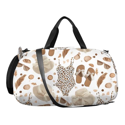 Duffle Bag for Boys or Girls with Shoes Compartment, Leopard Print Swimsuit Sports Travel Bag Overnight2