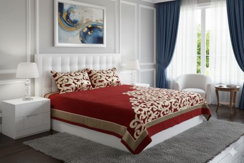 Image of Fresh from Loom Bed Cover, Abstract Printed Bedsheet Set with 2 Pillow Covers, Chenille 500 TC Fabric, Soft Comfortable Bed Cover for Bedroom Decor, Breatha 90x100 Inches | Trangle Red | Chenille