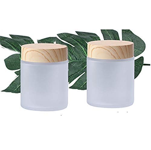 Healthcom 2 Pcs 100 Grams/100 ML Empty Glass Jars Frosted Glass Cosmetic Cream Jar Bottles Pot Wood Grain Lid Refillable Container Cream Box Lotion Face Cream Jar DIY Makeup Lip Balm Eyeshadow