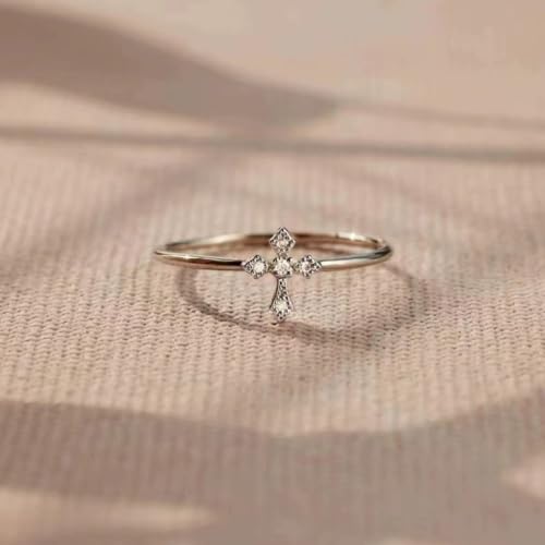 Cubic Zirconia Statement Ring Cross Personalized Accessory Ideal for Women's Daily Casual Wear Party Holiday Anniversary Silver Gold Jewelry Gift4