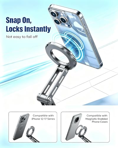 Image of CAMBOFOTO Magnetic Phone Holder for iPhone, Aluminum Mini Tripod Stand Grey
