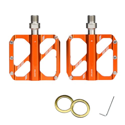 Dilwe Pédales de Vélo Universelles, Alliage D'aluminium Léger avec 3 Roulements et 10 Broches Antidérapantes, pour Vélos de Tourisme sur Route de Montagne et Vélos Pliants (Orange)