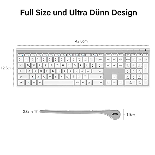 MagoFeliz Kabelloses Tastatur- und Maus-Set für Windows, 2,4 G kabellos, wiederaufladbar, ultraschlanke Tastatur mit kabelloser Maus, Design in voller Größe, deutsches QWERTZ-Layout, Set für PC/Laptop – Bild 3