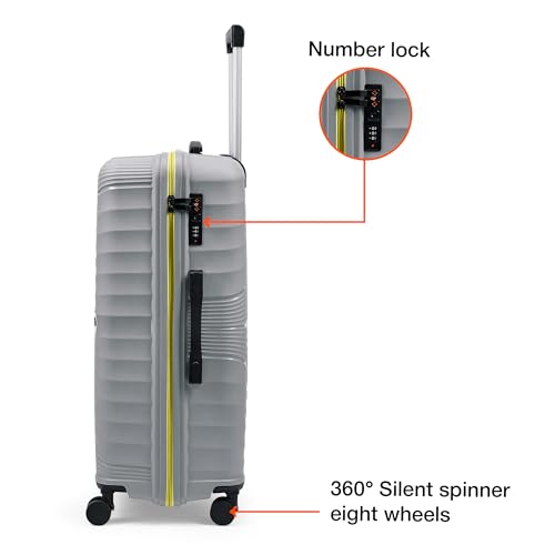 Image of Nasher Miles Golden Gate Hard-Sided Polypropylene Check-in Luggage 28 inch | 75cm | 8 Wheels Large Trolley Bag for Travel | Suitcase (Grey & Yellow)