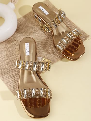 Image of ELLE Women's Dual Strap Embellished Sandal Gemstone Adorned Low Heel