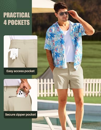 Image of PULI Golf Shorts Men 5 Inch Inseam Stretch Casual Dress Shorts with Pockets Waterproof Lightweight Quick Dry