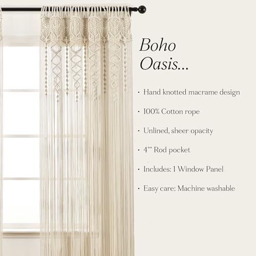 Lush Decor Boho Macrame Textured Cotton Window Curtain Panel Single 40" W x 84" L Neutral - Macrame Curtains for Windows, Room Divider, Boho Wall Decor by Lush Decor - Image 9