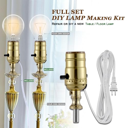 Lamp Rewire Kit, Lamp Socket Replacement Kit, Antique Brass Light Socket with Matching Electric Cord Set, DIY Making Kit Wiring Kit with All Essential Hardware (Gold, 2) by EMNOOTI - Used condition - Image 4