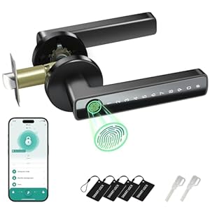 Fingerprint Door Lock, 6-in-1 Smart Door Knob, Biometric Knob Handle with Keypad Code, App Control, Keyless Thumbprint Entry Smart Locks for Home Bedroom Hotel Office Apartment