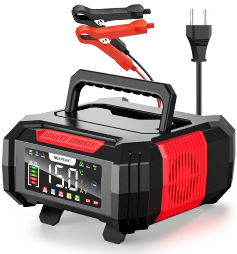 15A Cargador de Batería de Coche, NEXPEAK NC315 12V 24V LiFePO4 Cargador de Batería de Coche Portátil 9-Etapas Batería Inteligente para Coche, Camión, Moto, Cortacésped, Barco, Marina