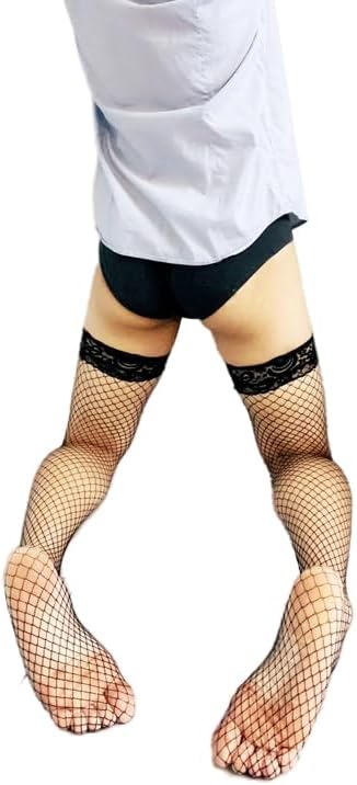 Men Sexy Stockings Sissy Fishnet Thigh High over the Knee socks with Lace Trim - Image 5