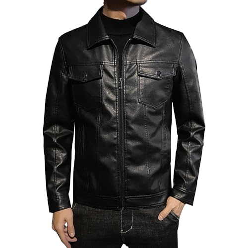 Chaqueta Bomber de Cuero Negra Para Hombre Talla 5X-Large miniatura 1