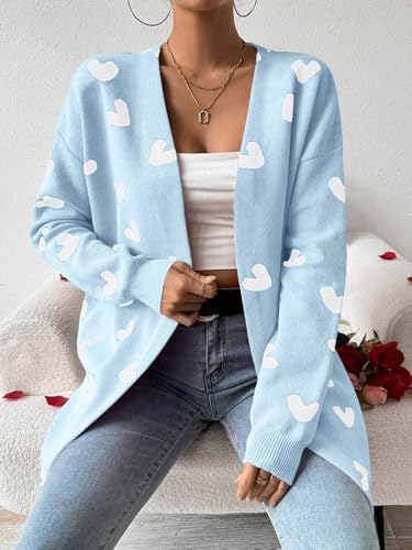 Image of Womens Cute Heart Cardigans Oversized Long Sleeve Open Front Knit Sweaters