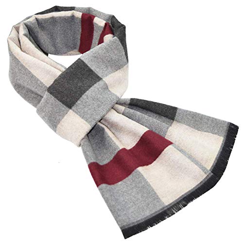 MAKFORT Herren Schal Schwarz Grau Gestreift Herbst Winter Dicker Kaschmir Herrenschal Plaid Karo Solid Schal, rot kariert, Einheitsgröße