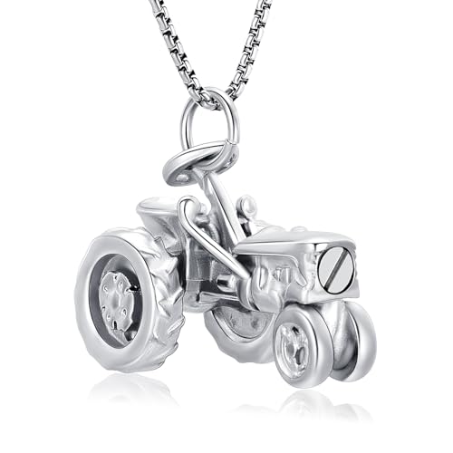 Oinsi Men Keepsake Jewelry Stainless Steel Farm Tractor Cremation Necklace For Ashes For Dad Memorial Urn Necklace Pendant