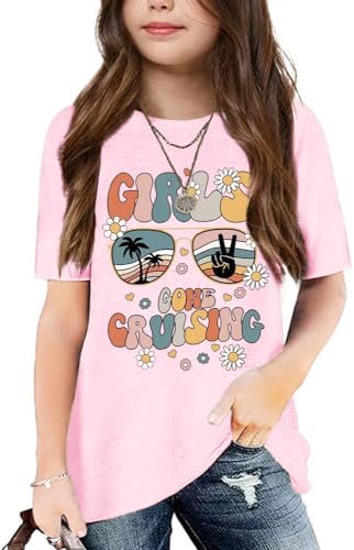 Image of Graphic Tees for Girls Kids Summer Tops Crewneck Short Sleeve T Shirt 5-14 Years