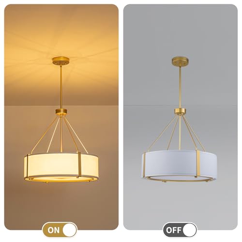 TinHon 20'' Gold Drum Chandelier, 5-Light Modern Dining Room Light Fixture by TinHon - Used condition - Image 7
