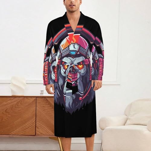 Robo Gorilla Soft Robe Long Sleeve Bathrobes V Neck Sleepwear Spa Robes with Belt Men Woman2
