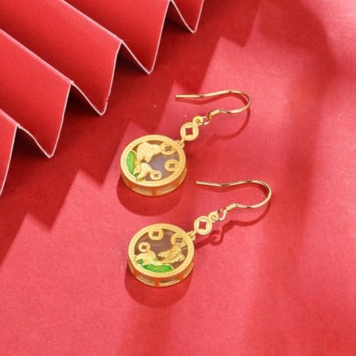 Boucles d'oreilles drop en jade de Hetian et verre d'art