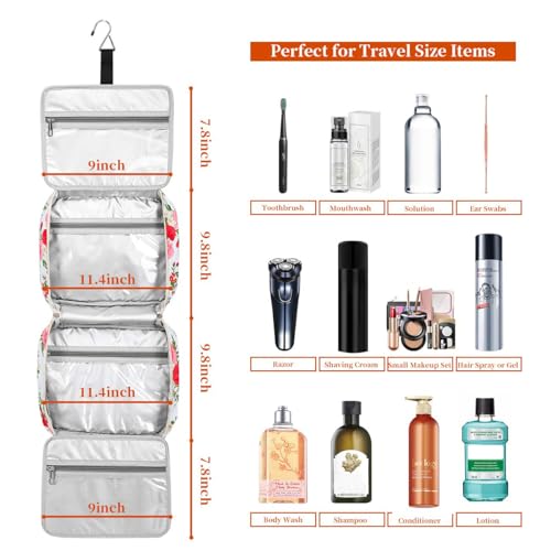 Bosidu - Hanging Travel Toiletry Bag, Large Capacity Cosmetic Organizer for Women with 4 Compartments and 1 Sturdy Hook,Travel, Daily Use or Christmas