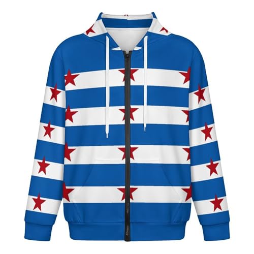 Cuban Flag Men's Hoodies with Zipper Lightweight Long Sleeve Casual Sweatshirts4