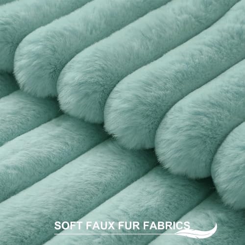 Pallene Faux Fur Plush Throw Pillow Covers 18x18 Set of 2, Luxury Soft Fluffy Striped Decorative Pillow Covers for Sofa, Couch, Living Room, Aqua