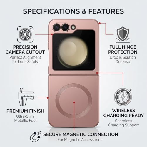 Image of amazon basics Premium Mag-Safe Case for Samsung Galaxy Z Flip 5 5G | Shockproof & Anti-Scratch Cover | Soft Silicone with Wireless Charging | Camera Lens Guard - Rose Gold
