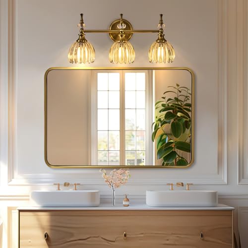 Image of ANDY STAR Brushed Gold Mirror 40''X30'', Gold Bathroom Mirror Rounded Rectangle in SUS304 Anti-Rust Tube Metal Frame, Wall Mounted Horizontal /Vertical 1'' Deep