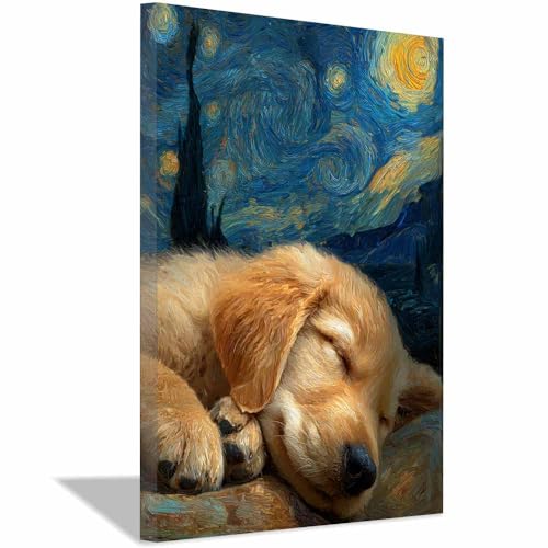 Impression d'art chien Nuit étoilée 40x60cm encadrée finition premium marron