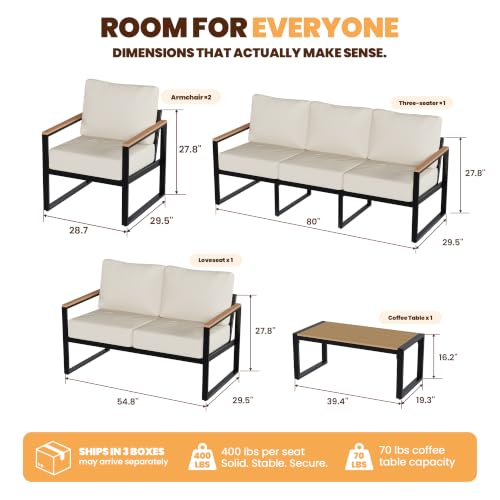 Image of Aoxun Patio Furniture Set, Metal Outdoor Furniture with Thick Cushions