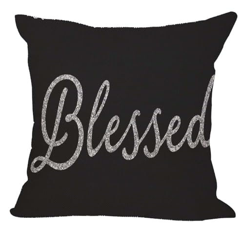 Orythyra Bling Blessed Decorative Cushion Covers 45 x 45 cm Pillow Case Cushion Cover for Outdoor Patio Garden Blench Living Room Sofa Farmhouse Decor Rustic Linen 18x18 inches