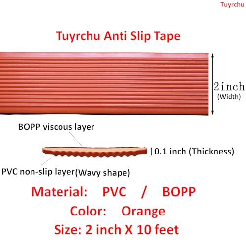 Image of Anti Slip Tape 2 Inch Wide, Waterproof Grip Adhesive Heavy Duty High Traction Friction for Indoor /Outdoor Steps (10 Ft /Orange).