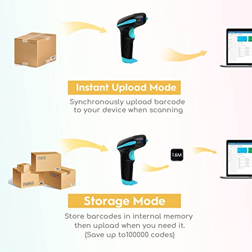Image of NADAMOO Wireless Barcode Scanner 328 Feet Transmission Distance USB Cordless 1D Laser Automatic Barcode Reader Handhold Bar Code Scanner with USB Receiver for Store, Supermarket, Warehouse - Blue