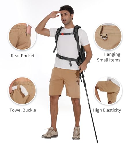 PEGENO Bermuda cargo masculina de caminhada de 23 cm, secagem rápida, para uso ao ar livre, com vári
