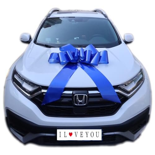 Chexin Grand nœud Bleu géant pour Anniversaire de Voiture, Happy Birthday, Grand nœud Cadeau XXL 76 cm, Grand nœud Bleu pour Voiture, Grande Maille, nœud de Voiture pour vélo et nœud avec Rubans de