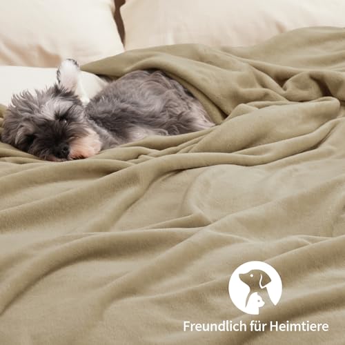 PHF Kuscheldecke Flauschig Fleecedecke 130x150cm - Oeko-Tex Weich Warm Wohndecke, Decke Blanket für Couch Sofa Bett, Tagesdecken & Kuscheldecken, Sofa überwurfdecke, Khaki