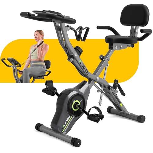 Exercise Bike, 5 in 1 Foldable Stationary Bike for Seniors, 16-Level Adjustable Magentic Resistance, Indoor Recumbent Bike with 330LB Capacity, Comfortable Seat Backrest Adjustments
