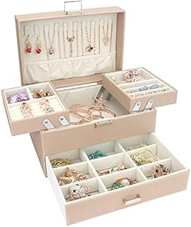 Jewellery Box Organiser, 3 Layer PU Leather Jewellery Case, Large Jewellery Organiser with Drawer, Jewellery Storage Case for Necklaces Earrings Bracelets and Rings,White