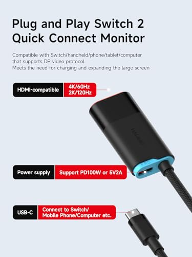 Image of Hagibis Switch 2 Dock, USB C Male to HDMI Cable with 4K@60Hz HDMI, 100W PD, Portable Travel TV Dock Type-C to HDMI Adapter for Laptop, Tablet, Switch, SteamDeck, ROG Ally (Male to Female 4K@60Hz)
