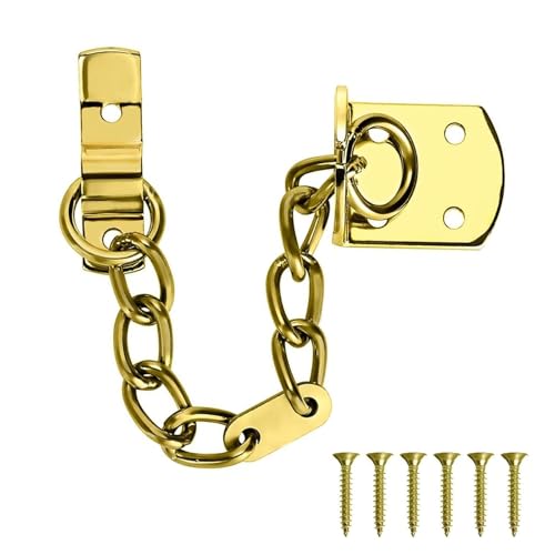 GIONAR Door Chain Polished Brass, Narrow Door Chain Lock for Front Door, Brass Chain Lock for Door, Safety Door Chains for Wooden & UPVC Doors, Internal & External Front Door Chain Lock