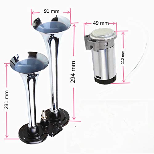 Aihome Air Horn Car Horn 12V 150Db Truck Horn Chrome Zinc Dual Trumpet Air Horn With Compressor Loudspeaker Silver Super Loud Horn For Any 12V Vehicles Trucks Lorrys Trains Boats Cars Vans Ect #TOP2