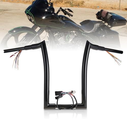 TIGERSGATE PRE-WIRED 16" Rise Road Glide Handlebars 1.5 Inch Meathook Ape Hangers for 2008-2013 Harley Road Glide（Black）