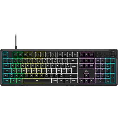 Corsair K55 Core RGB Clavier de Jeu Filaire à Membrane – Commutateurs Réactifs – Résistance Aux éclaboussures – Ten-Zone RGB – Touches Multimédia – Compatible iCUE – AZERTY FR – PC, Mac – Noir